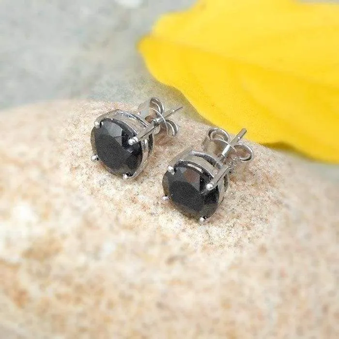 Glitzy Rocks Sterling Silver 5mm Black Spinel Stud Earrings Round Black Spinel Gemstone Studs Tiny Studs