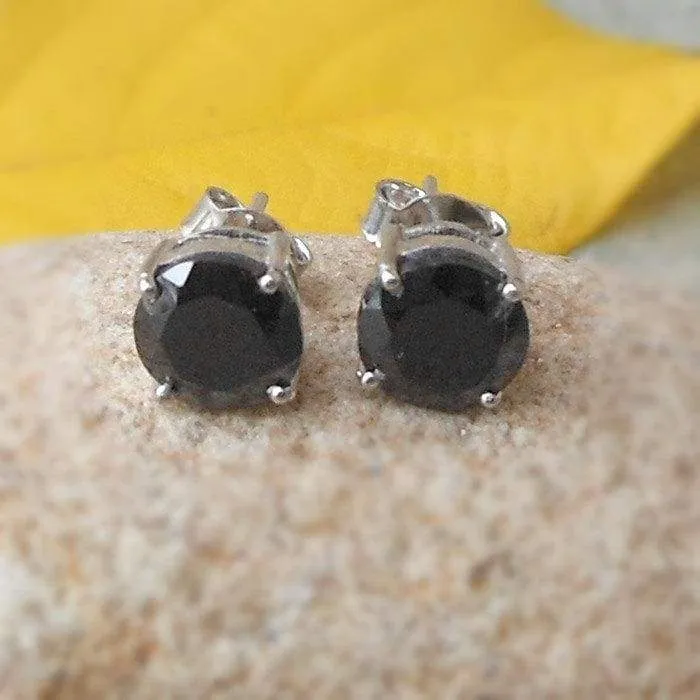 Glitzy Rocks Sterling Silver 5mm Black Spinel Stud Earrings Round Black Spinel Gemstone Studs Tiny Studs