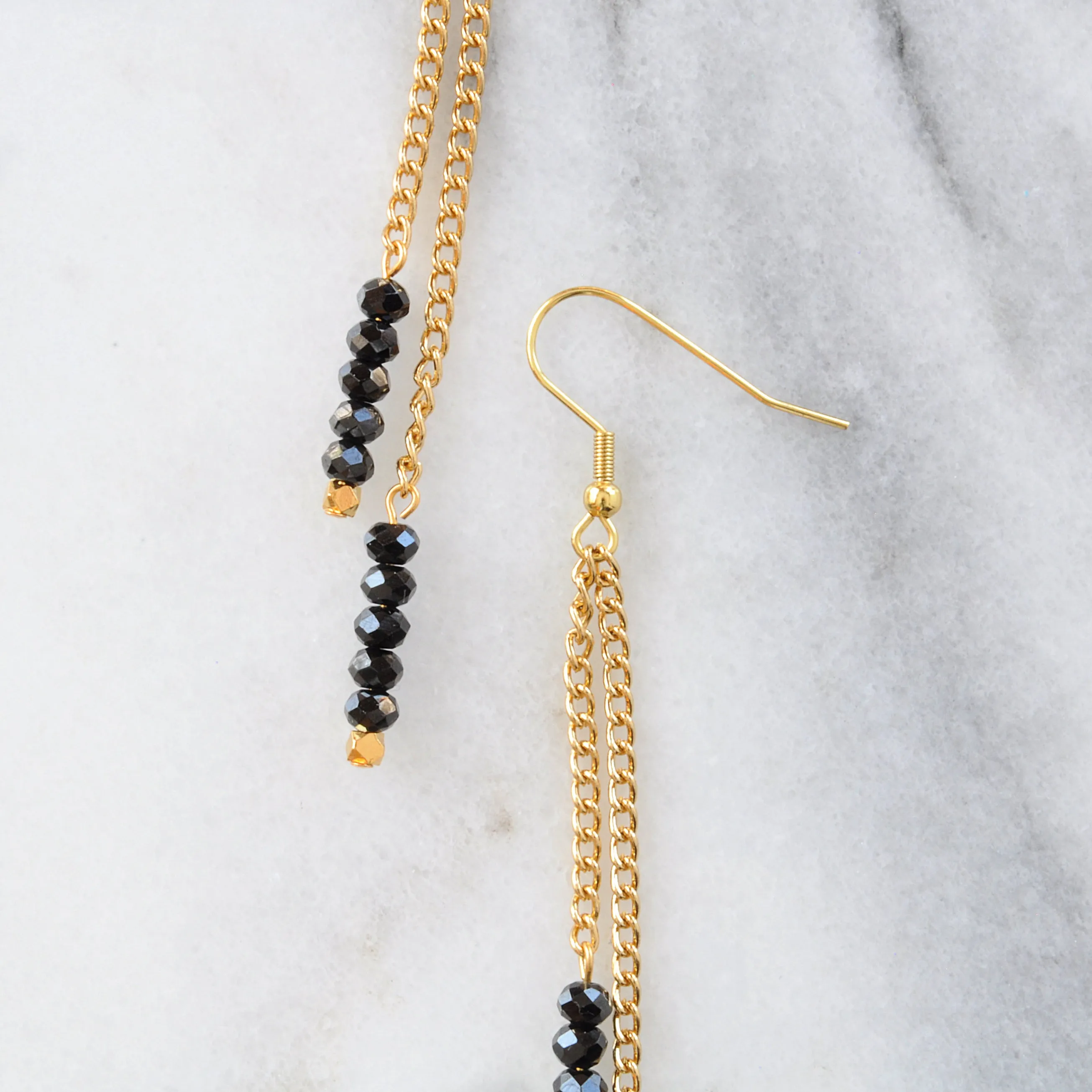 Gold Chain Gemstone Dangle Earrings