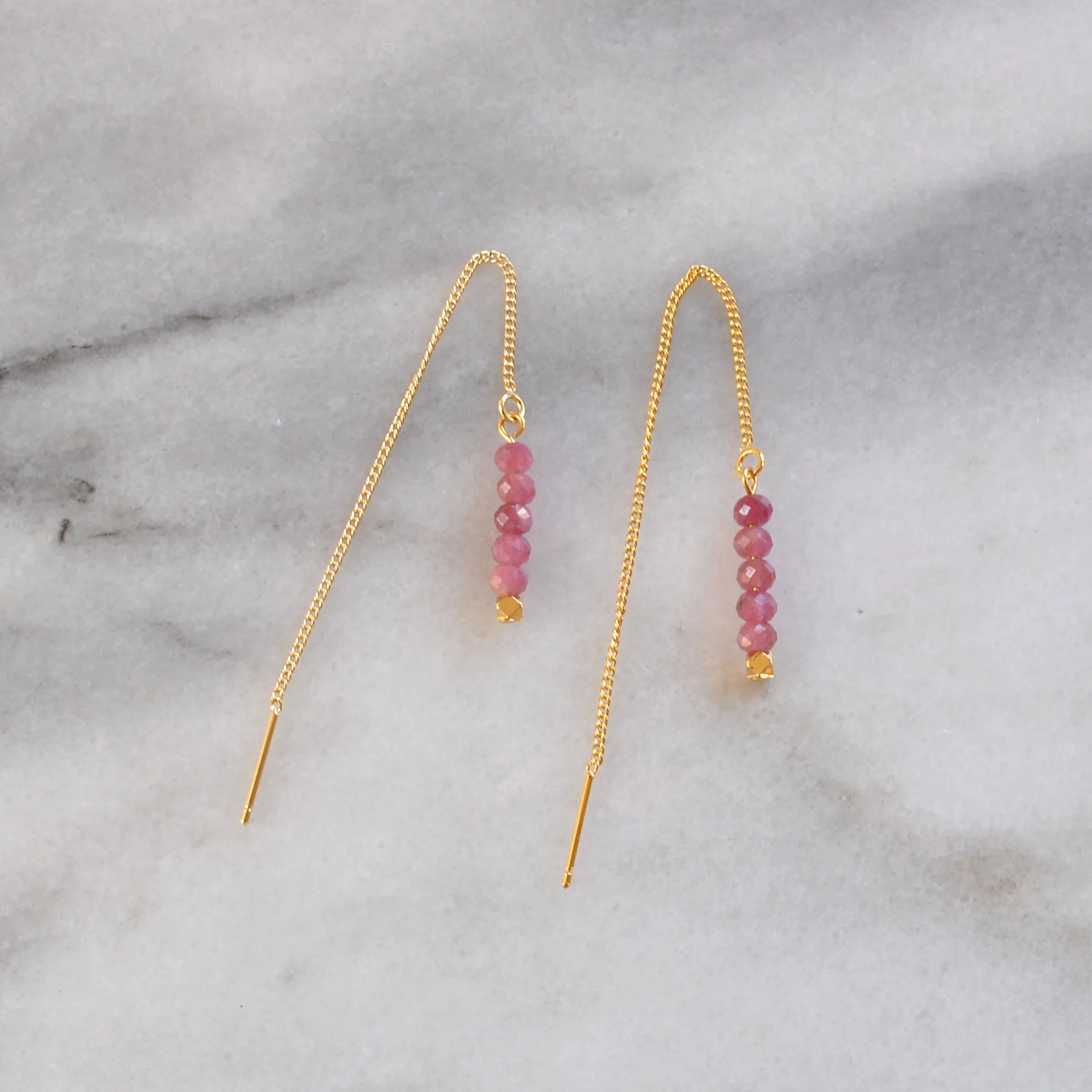 Gold Chain Gemstone Dangle Earrings