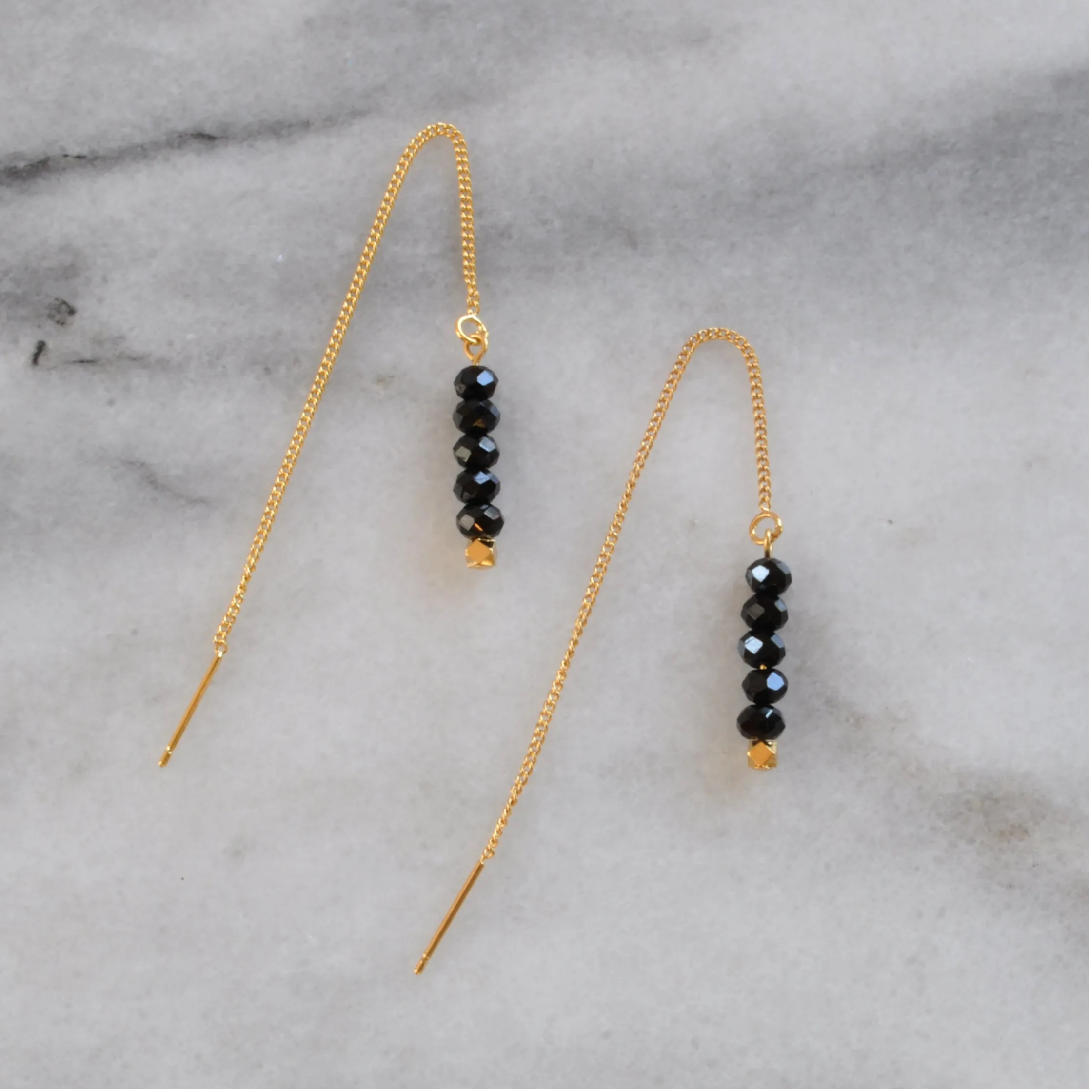 Gold Chain Gemstone Dangle Earrings