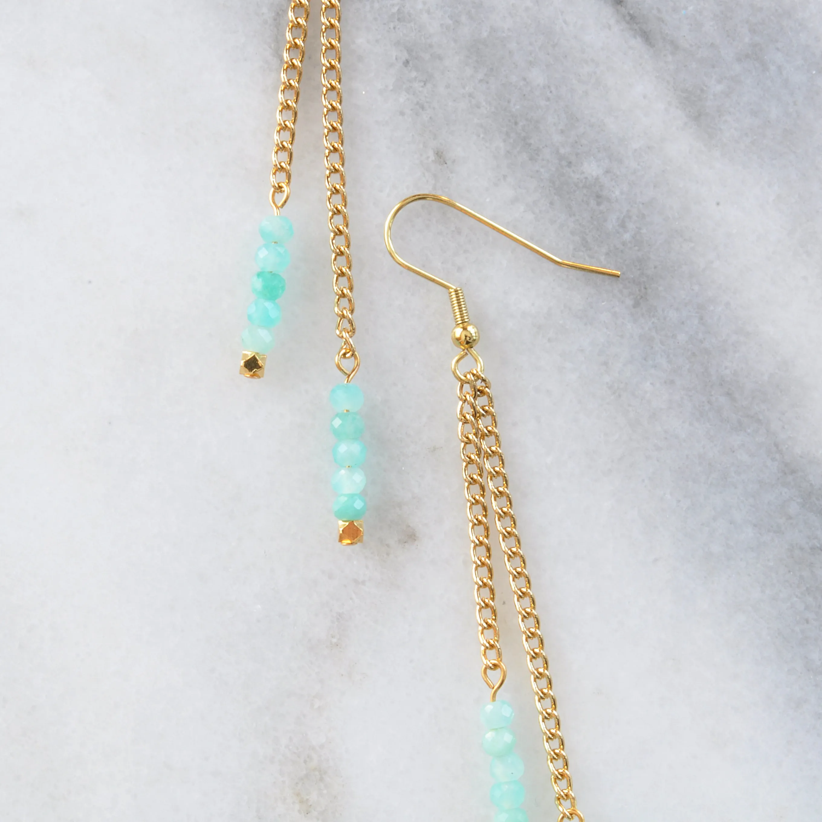 Gold Chain Gemstone Dangle Earrings