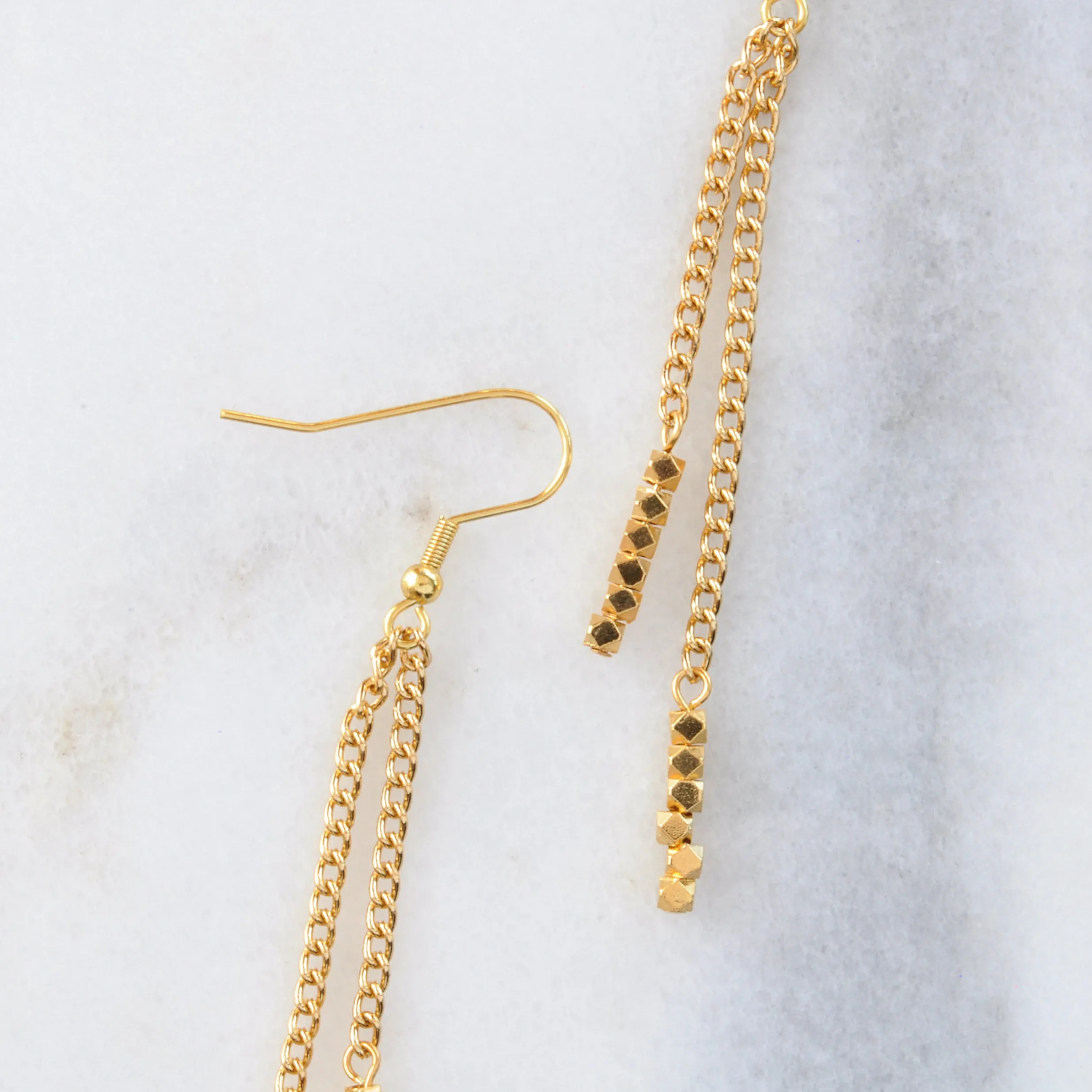 Gold Chain Gemstone Dangle Earrings