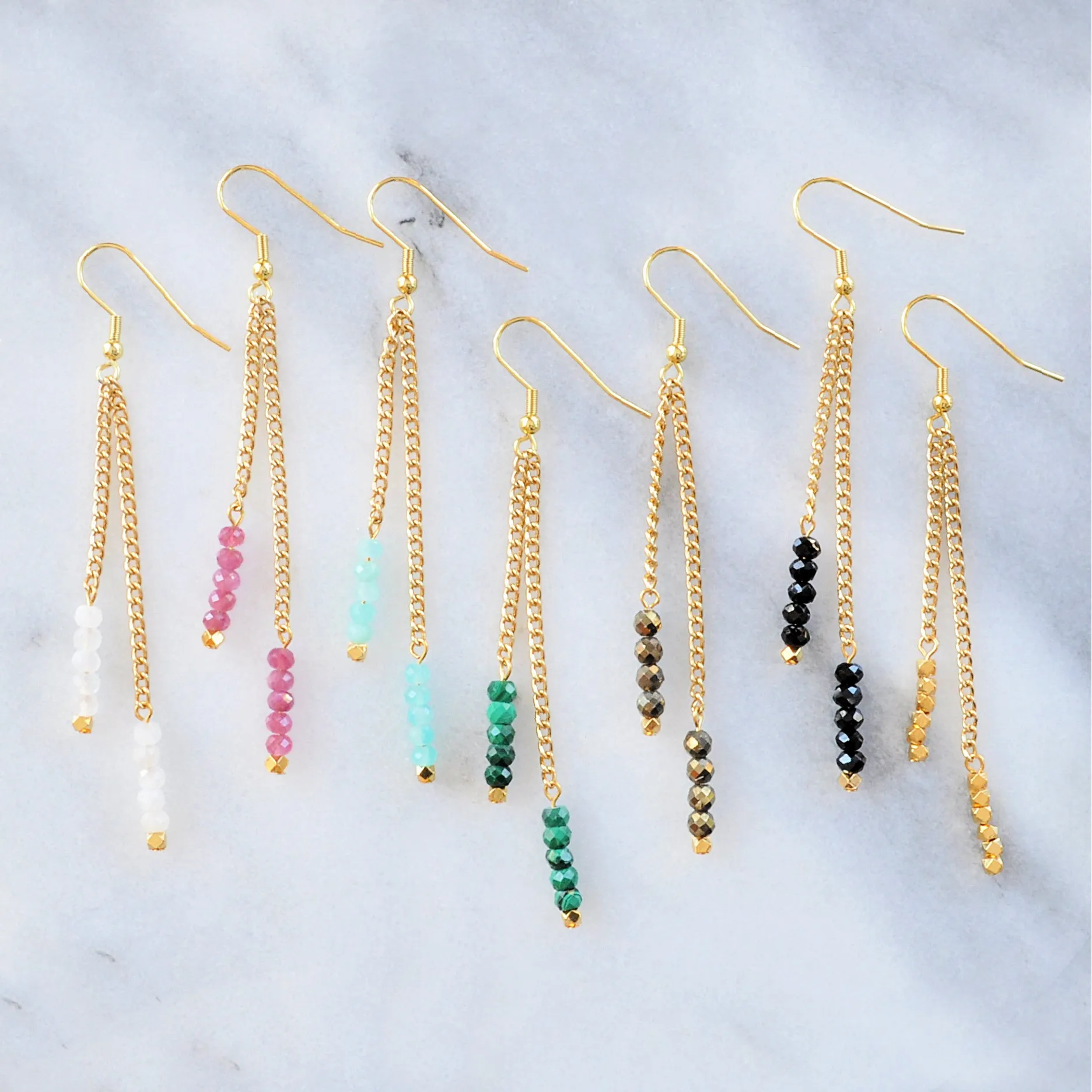 Gold Chain Gemstone Dangle Earrings