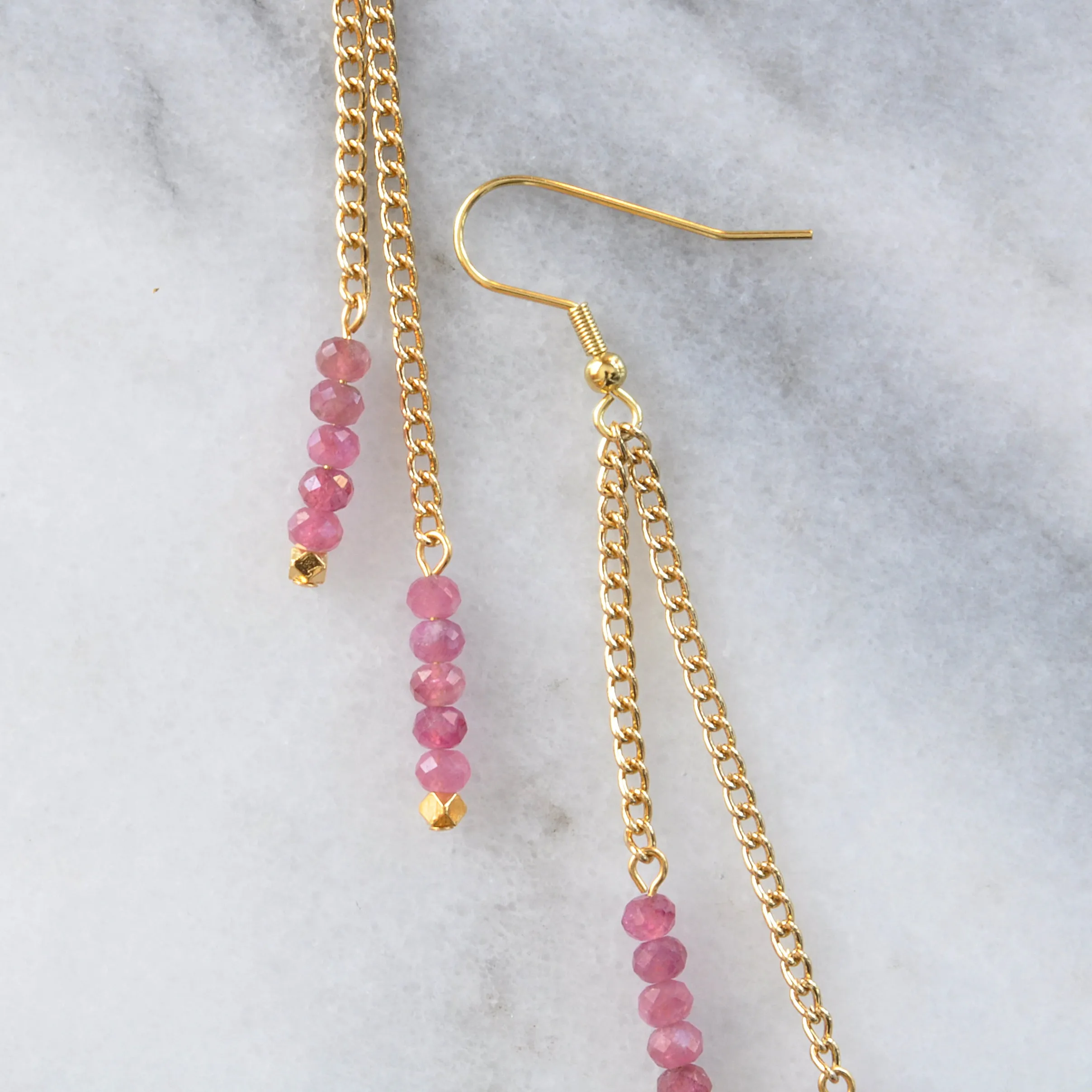 Gold Chain Gemstone Dangle Earrings