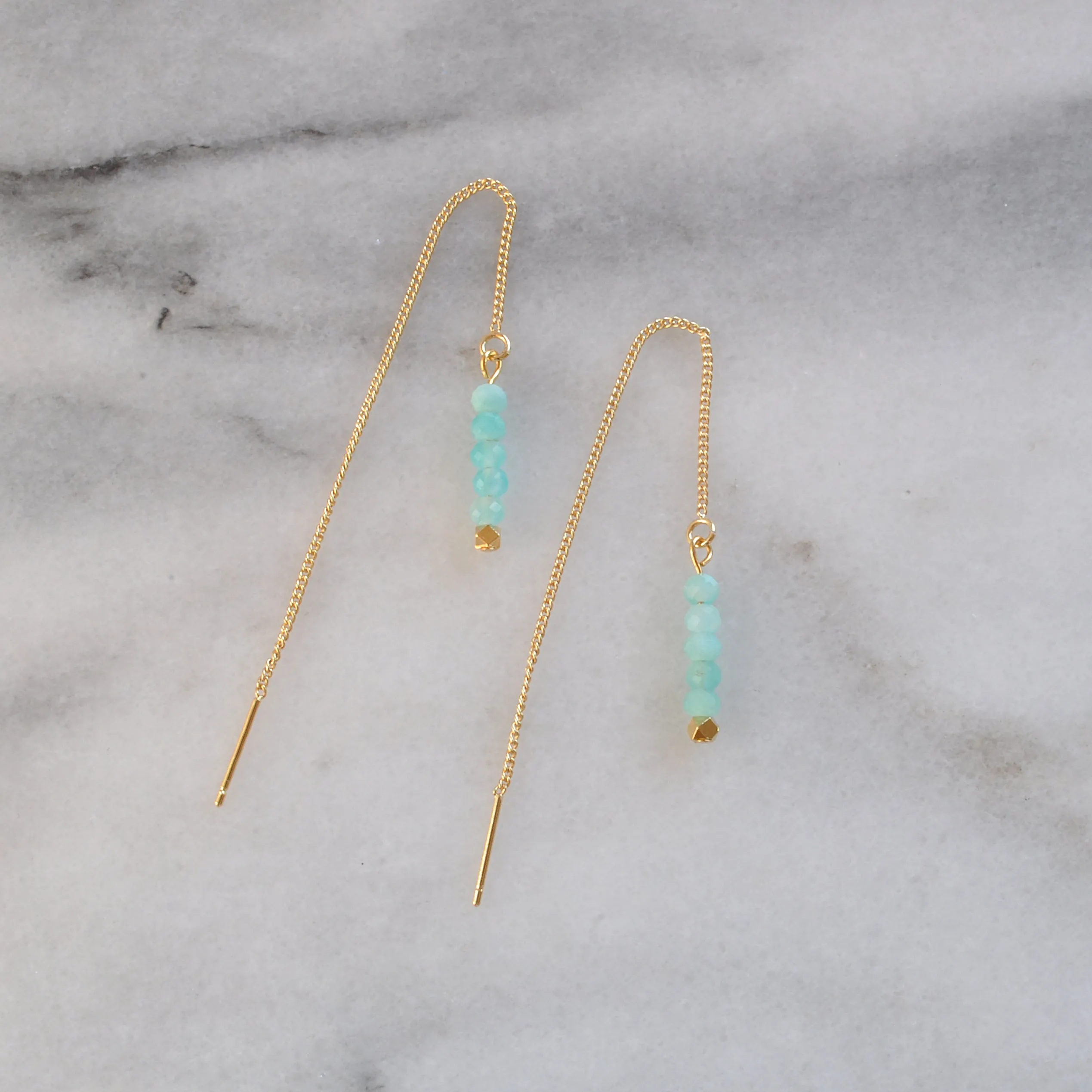 Gold Chain Gemstone Dangle Earrings