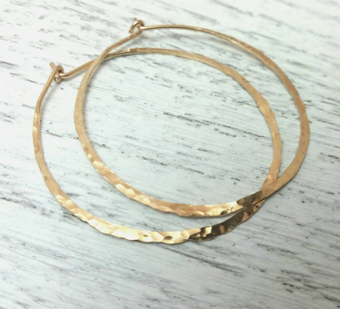 Gold Hoops Thin Tinsel Like and Light Slim Everyday Wear, Gold or Gold Filled Option