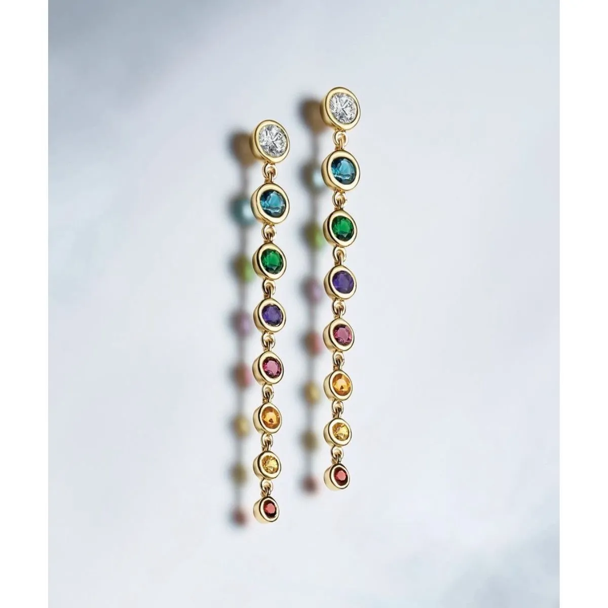 Graduated Rainbow Gemstone Dangle Earrings