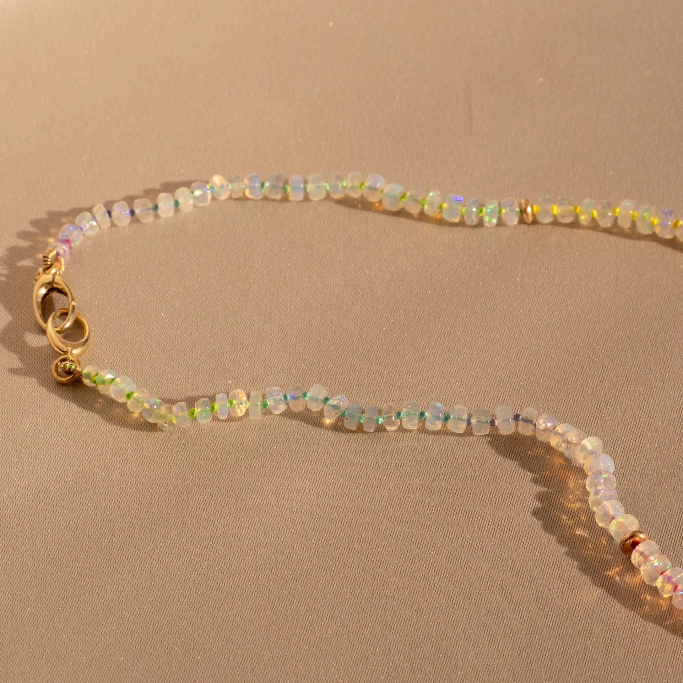 Hand-dyed Ombre Silk Opal Necklace with 14K gold hand forged Beads - ONE OF A KIND