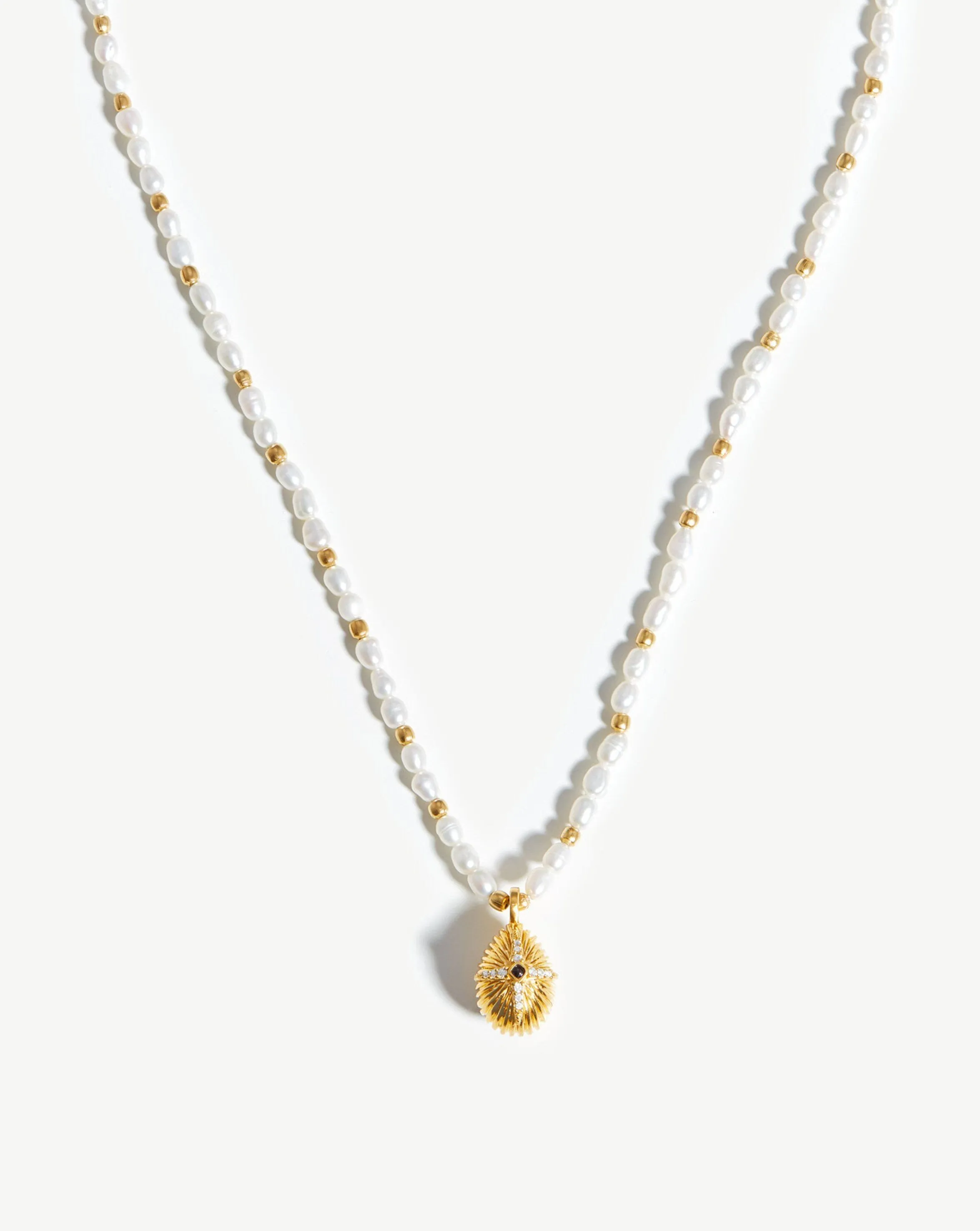 Harris Reed Star Crossed Pearl Necklace | 18ct Gold Plated/Pearl & Black Onyx