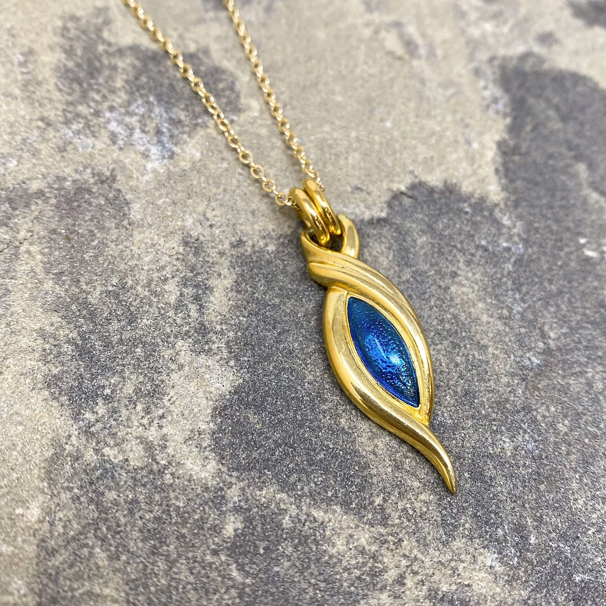 HEATON gold and teal pendant necklace