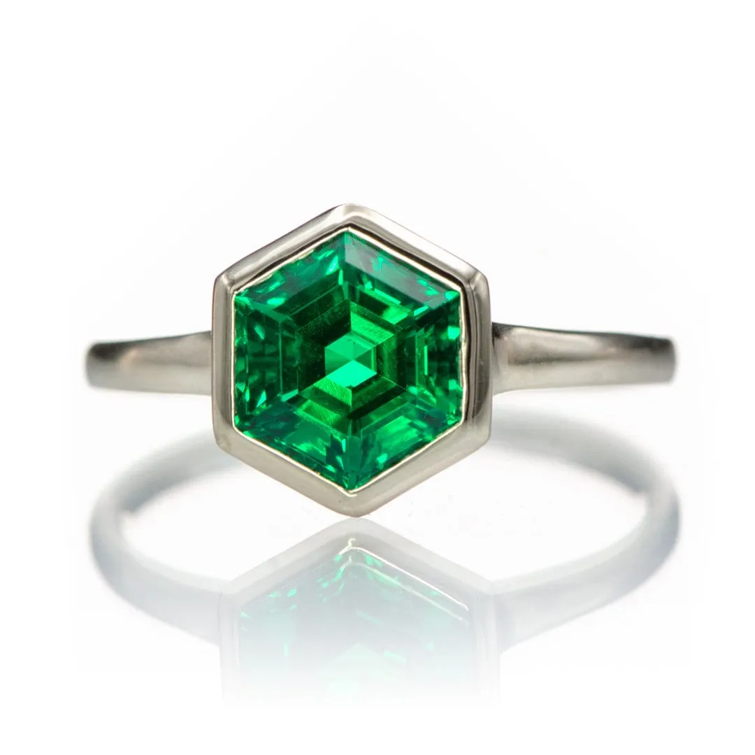 Hexagon Cut Lab Created Emerald Gemstone