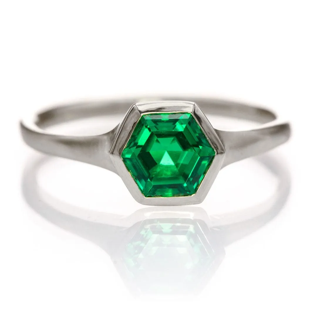 Hexagon Cut Lab Created Emerald Gemstone