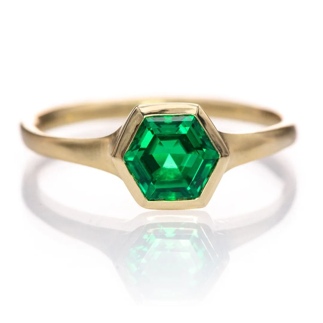 Hexagon Cut Lab Created Emerald Gemstone