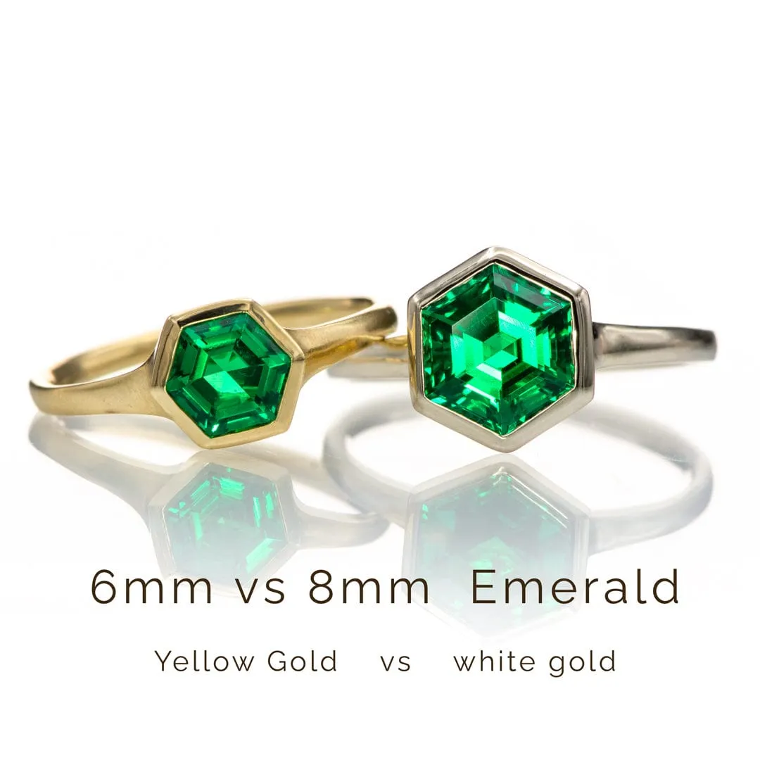 Hexagon Cut Lab Created Emerald Gemstone