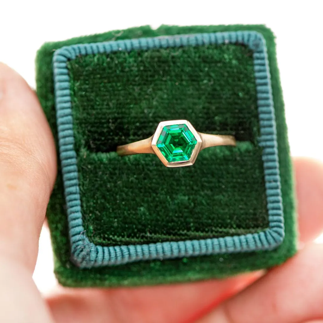 Hexagon Cut Lab Created Emerald Gemstone