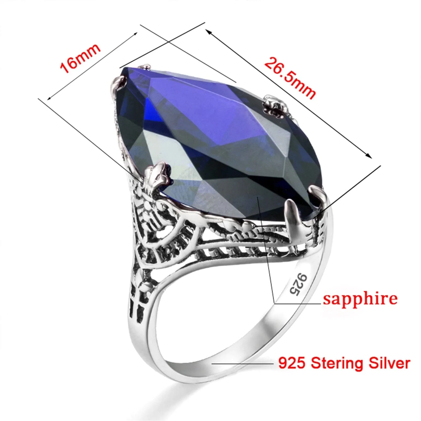 Huge Elegant Emerald Ruby Sapphire Ring - 925 Sterling Silver