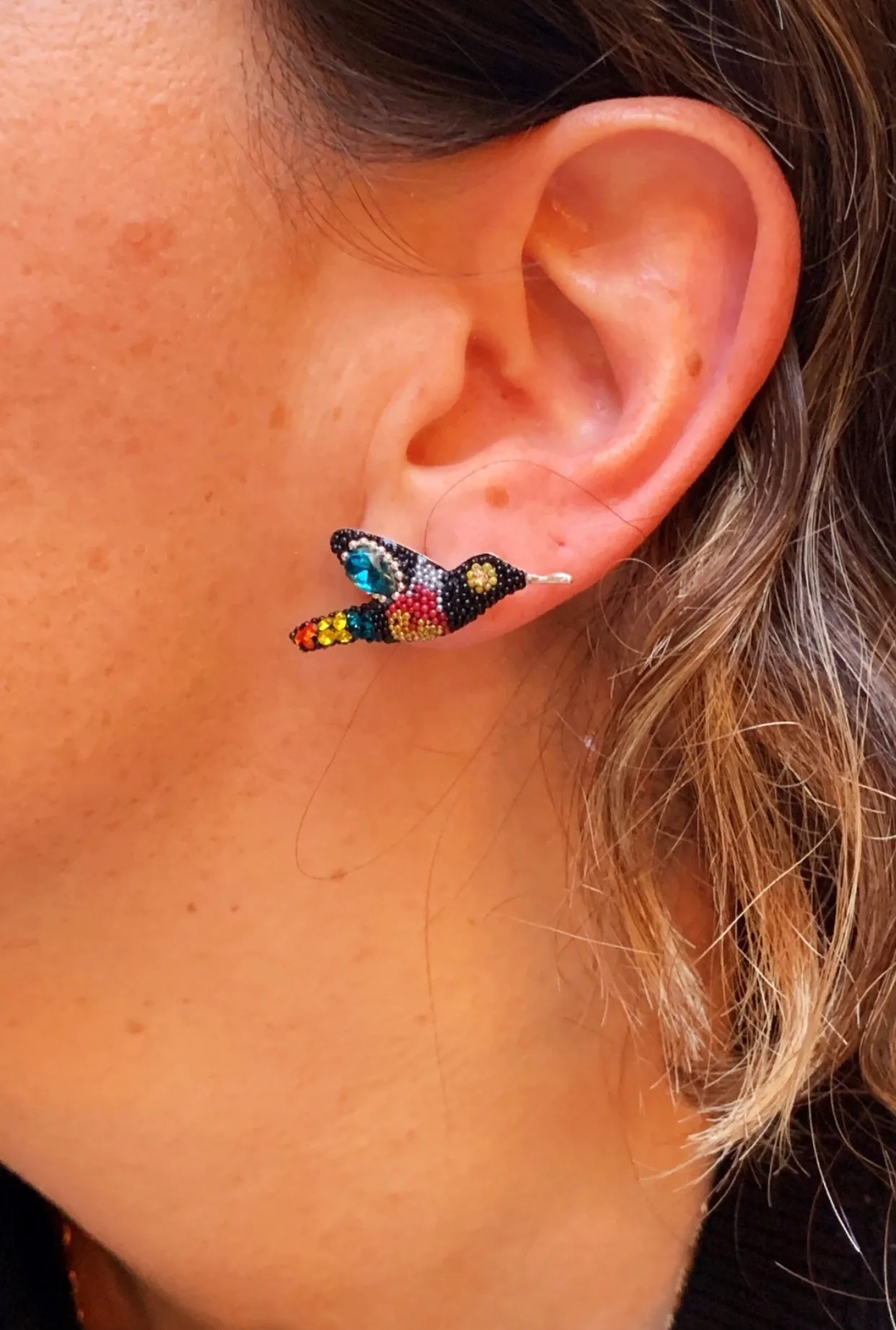 HUMMINGBIRD EARRINGS / RAINBOW COLORWAY