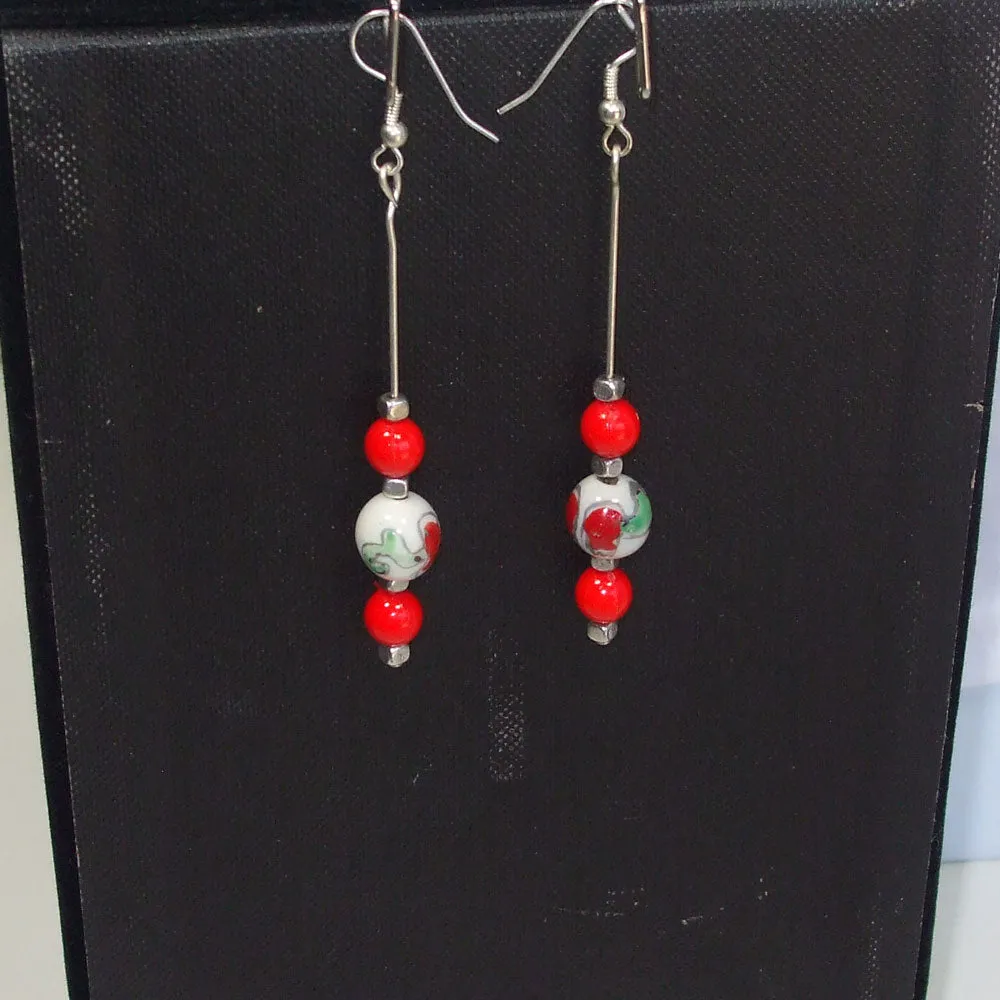 Ichtaca, Single Dangle Red Beaded Earrings