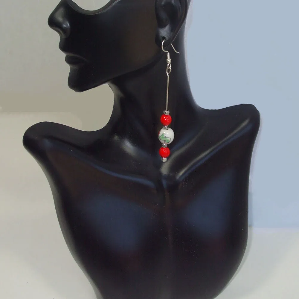 Ichtaca, Single Dangle Red Beaded Earrings