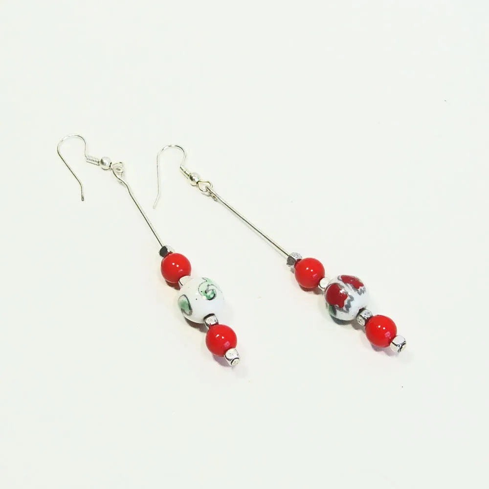 Ichtaca, Single Dangle Red Beaded Earrings