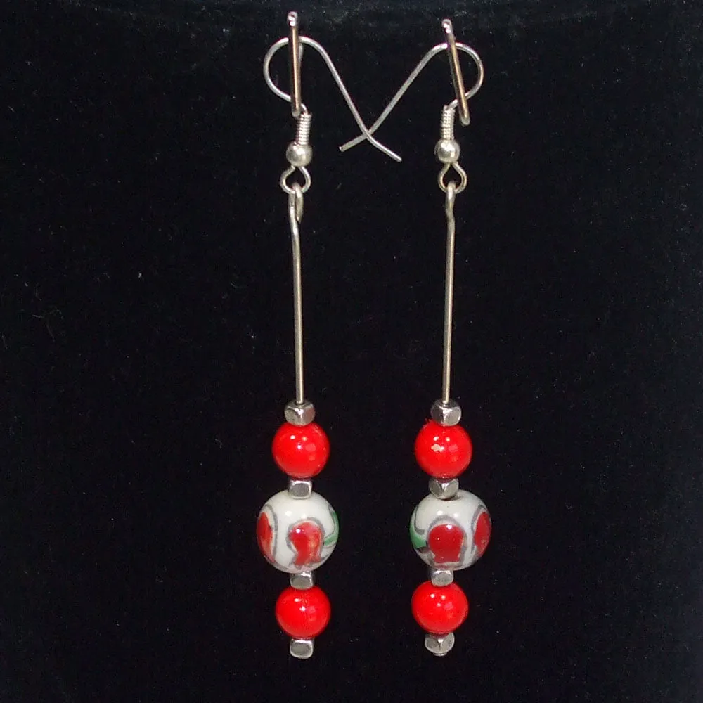 Ichtaca, Single Dangle Red Beaded Earrings