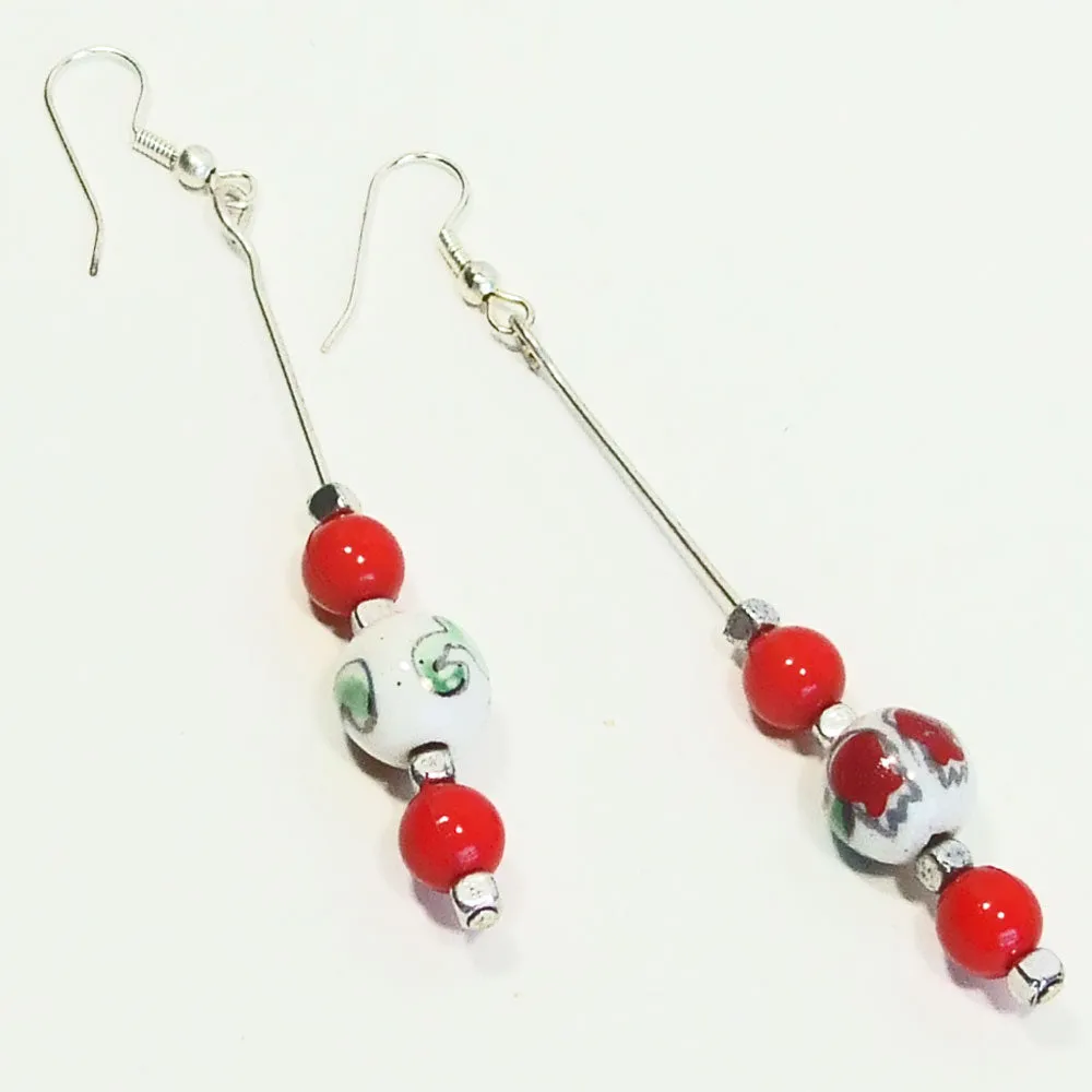 Ichtaca, Single Dangle Red Beaded Earrings