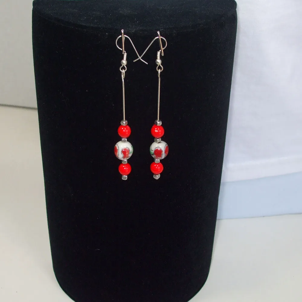 Ichtaca, Single Dangle Red Beaded Earrings