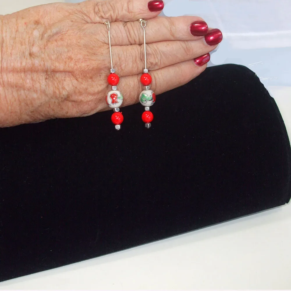 Ichtaca, Single Dangle Red Beaded Earrings