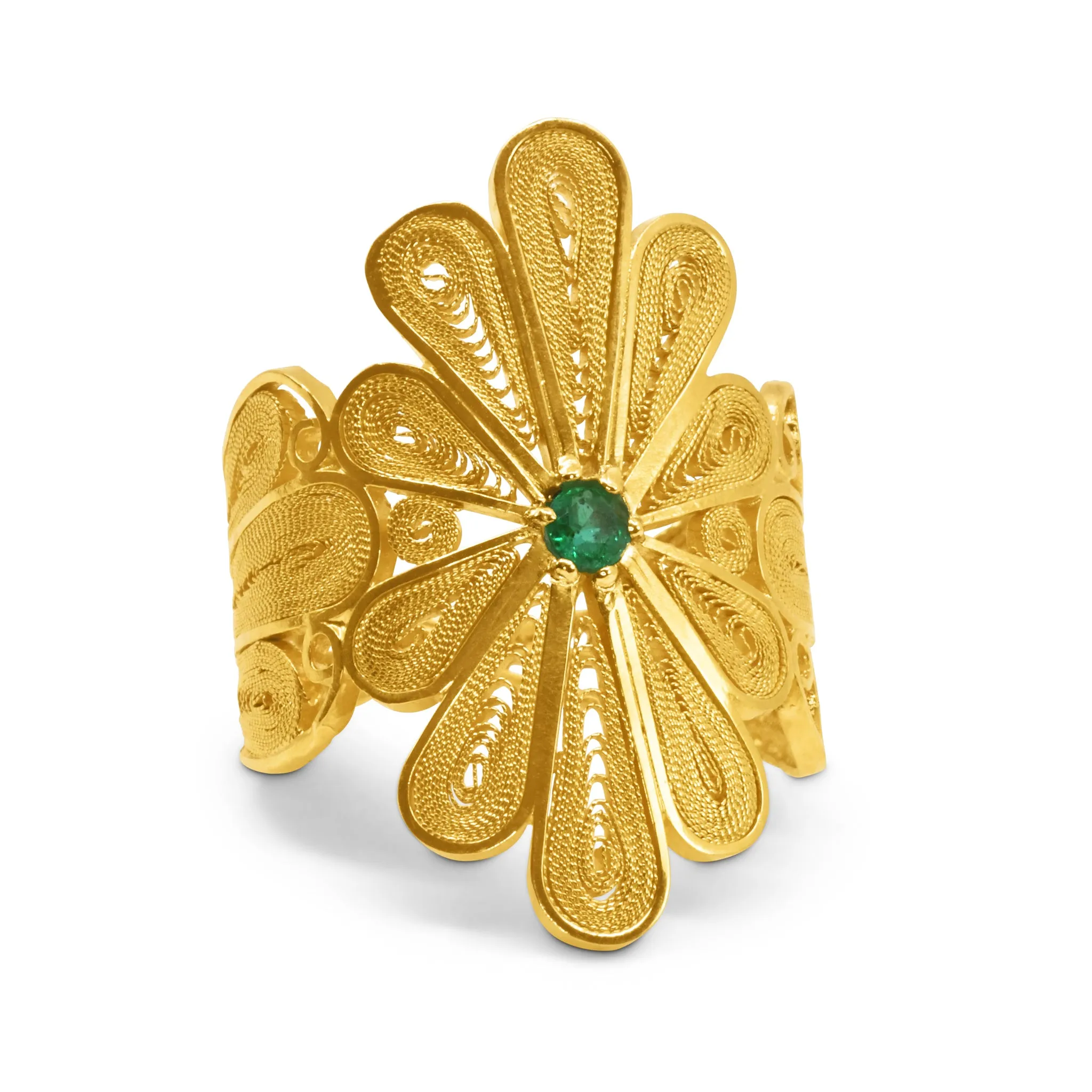 ISABEL SOLID GOLD 18K EMERALD RING FILIGREE