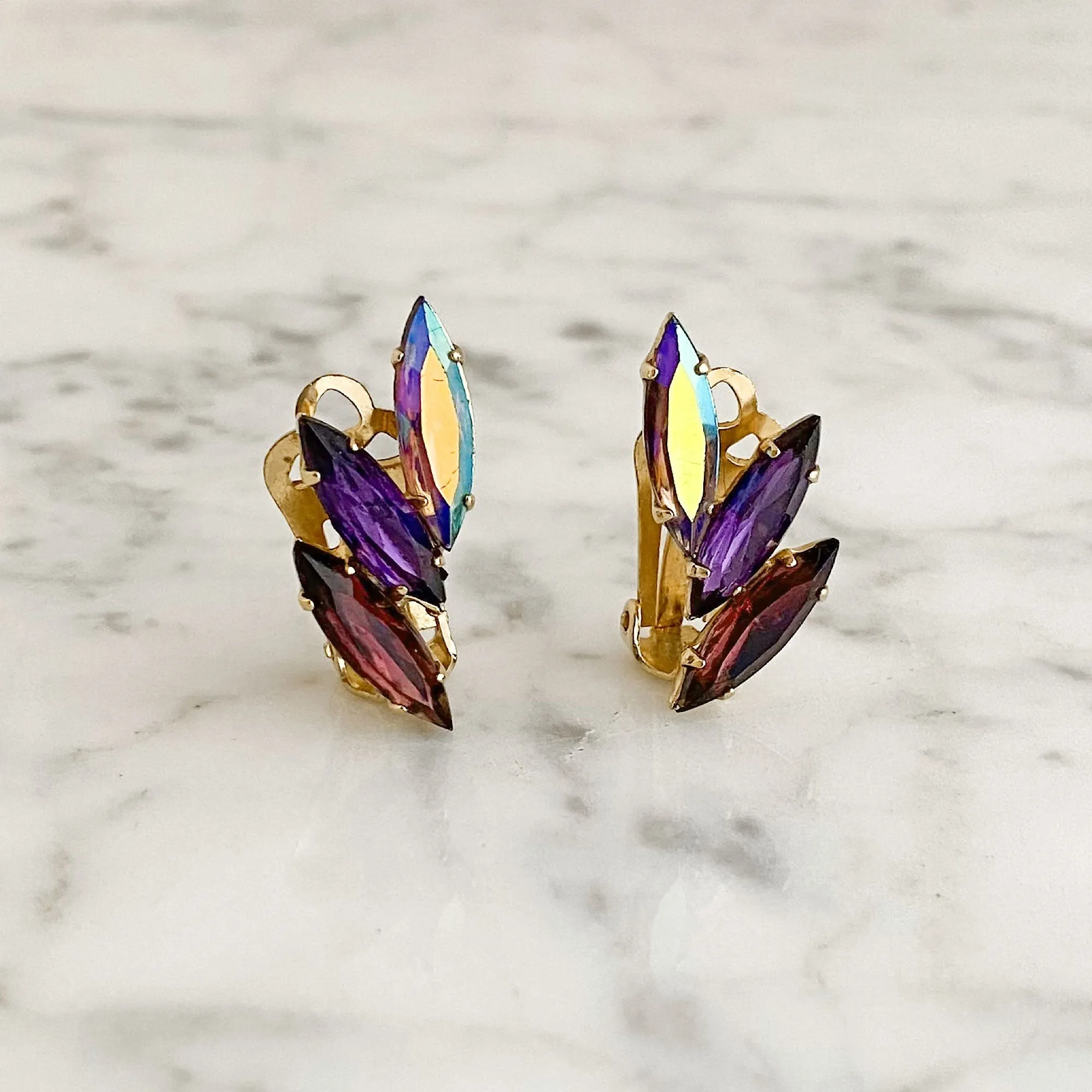 JAYLENE navette crystal clip earrings