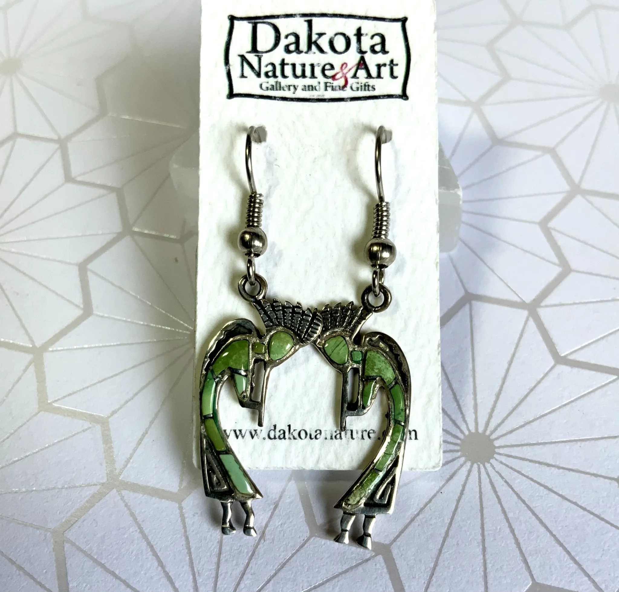 Kokopelli Green Turquoise Inlay Pendant and Earring SET