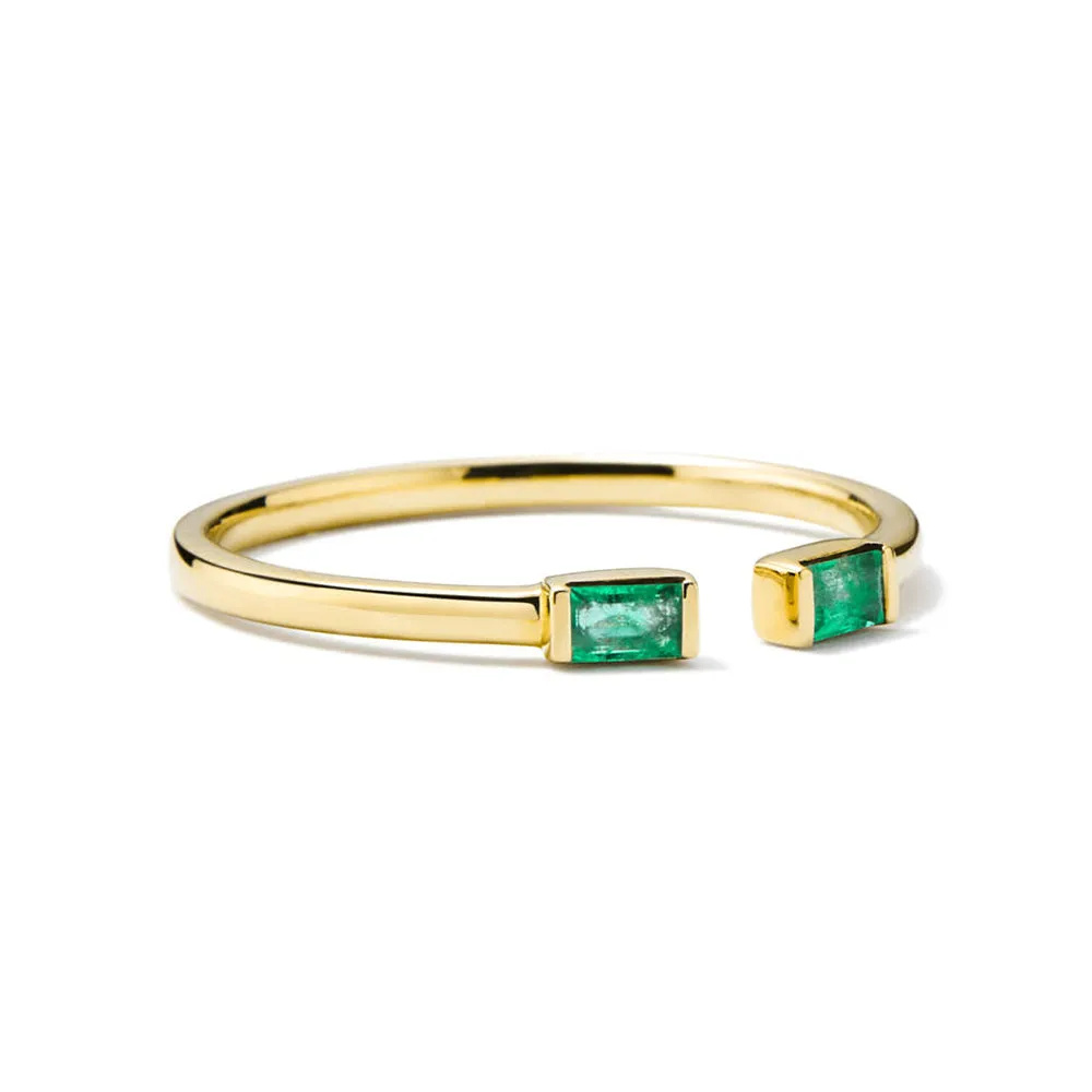 Lab Grown Baguette Emerald Open Ring