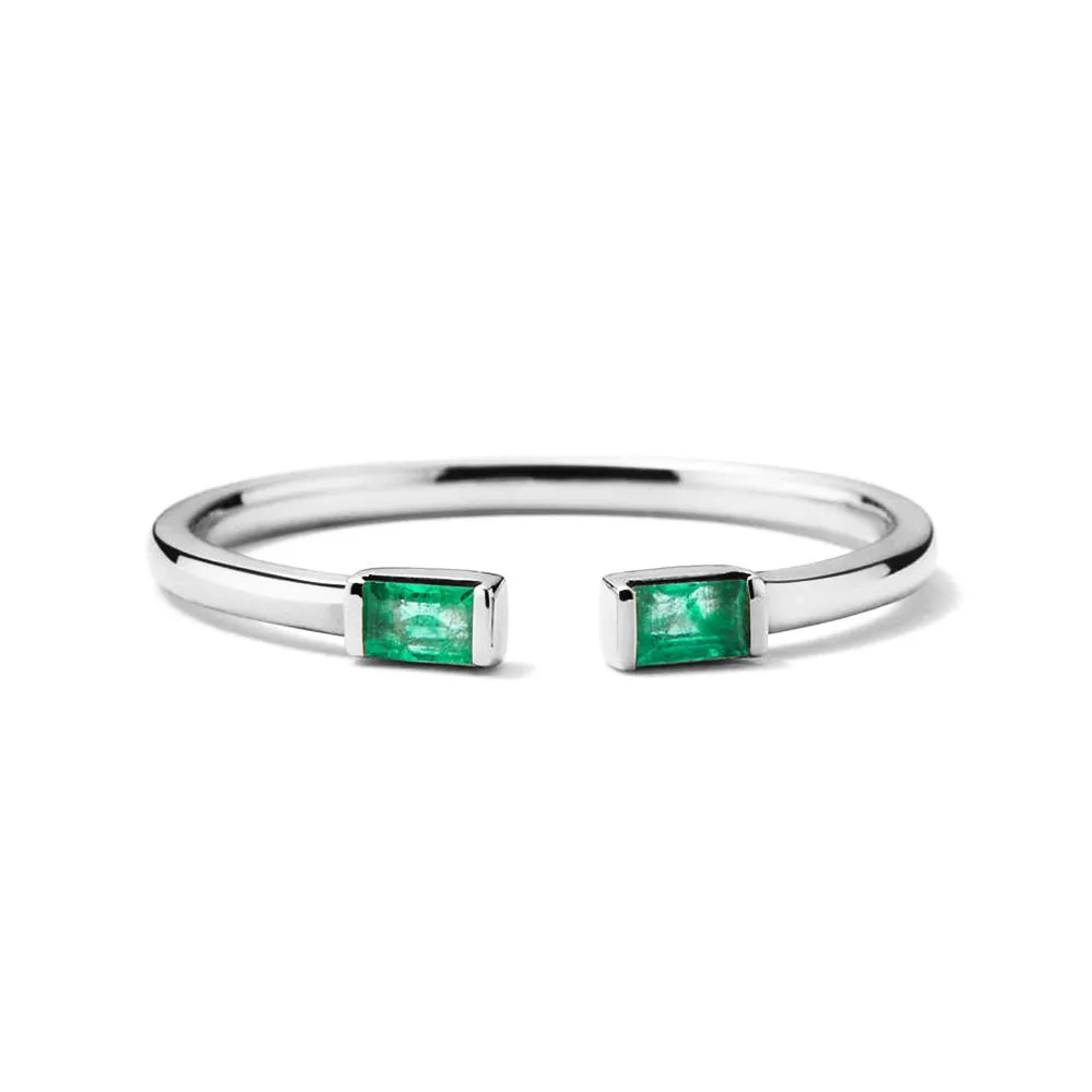 Lab Grown Baguette Emerald Open Ring