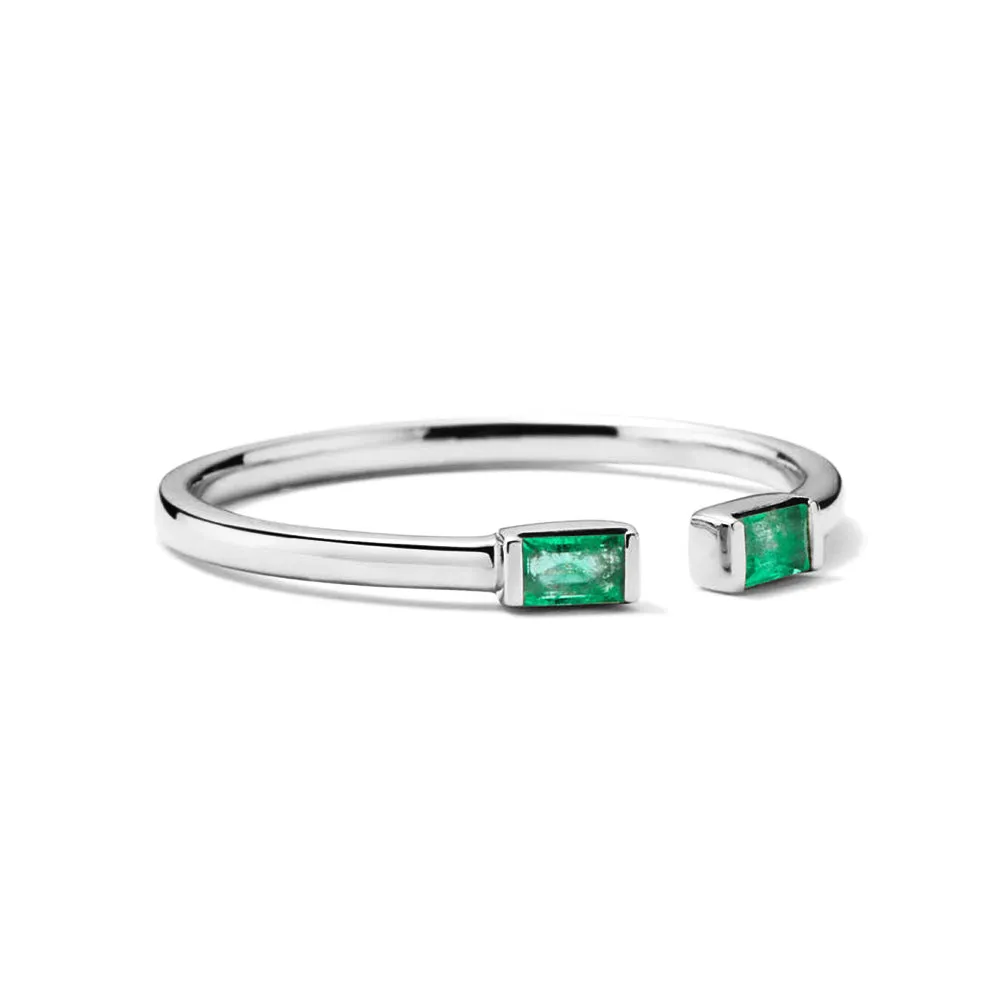 Lab Grown Baguette Emerald Open Ring