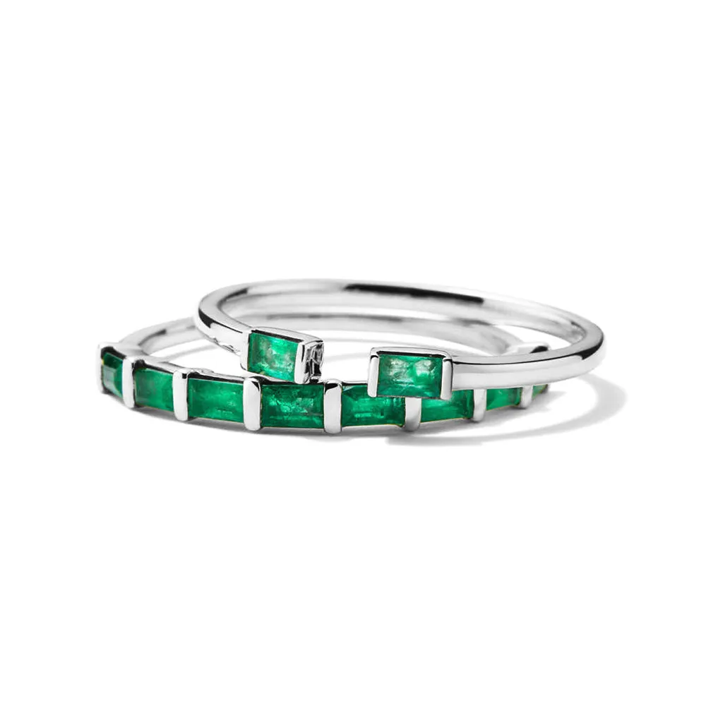 Lab Grown Baguette Emerald Open Ring