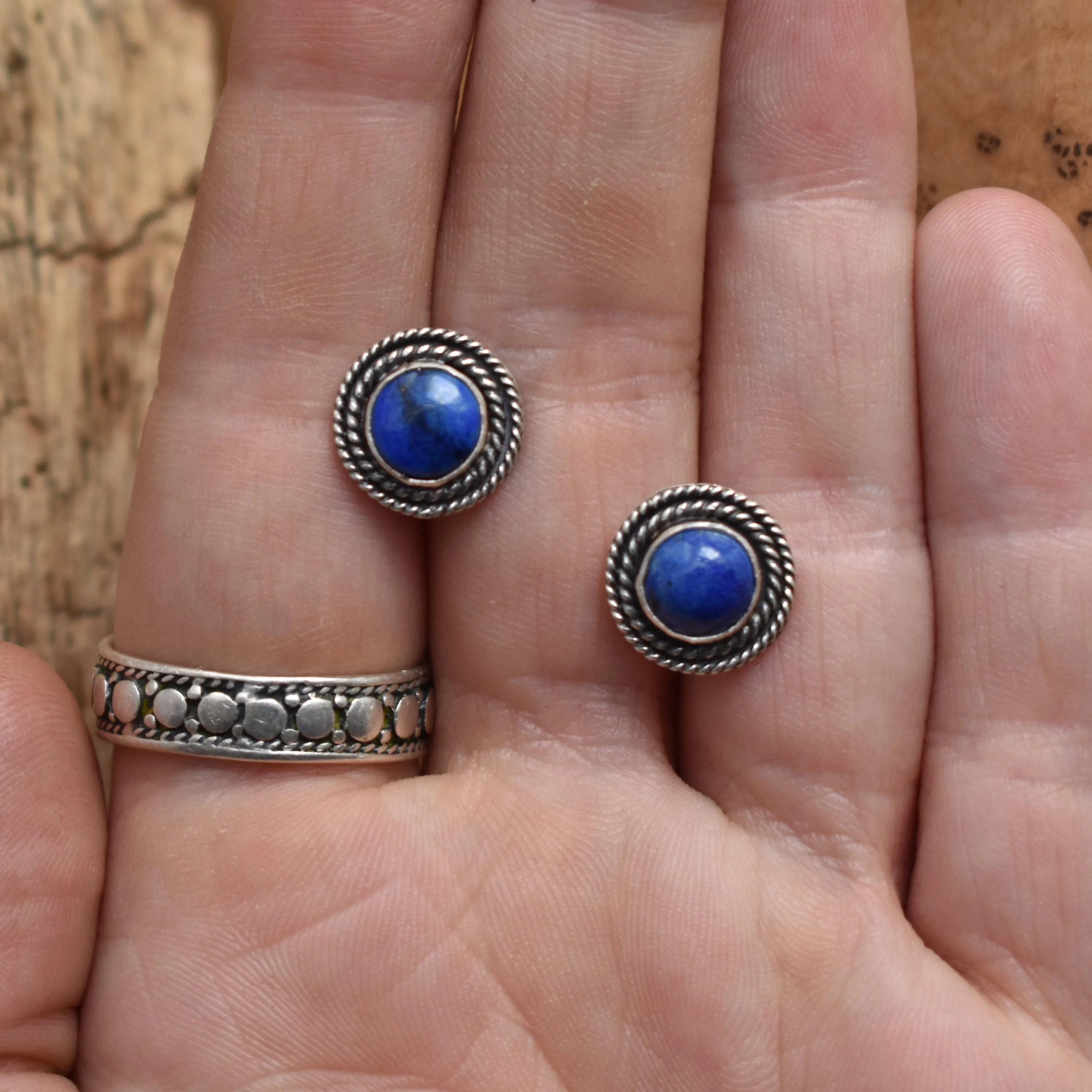 Lapis Posts - Western Posts - Lapis Lazuli Earrings - Sterling Silver Lapis Studs - Silversmith