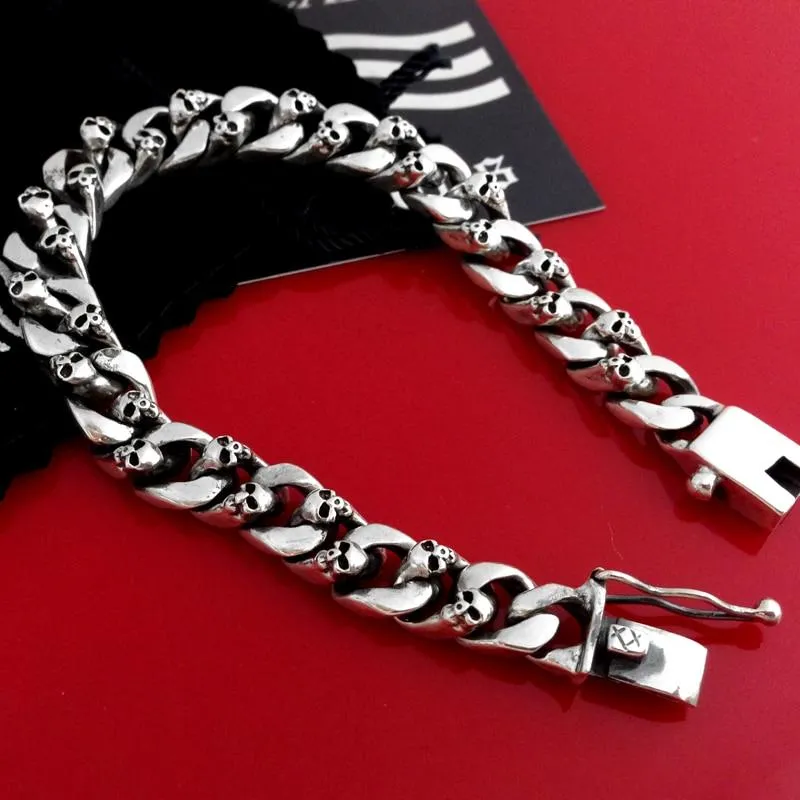 Large 925 Sterling Silver Skull Bracelet Link Chain for Men