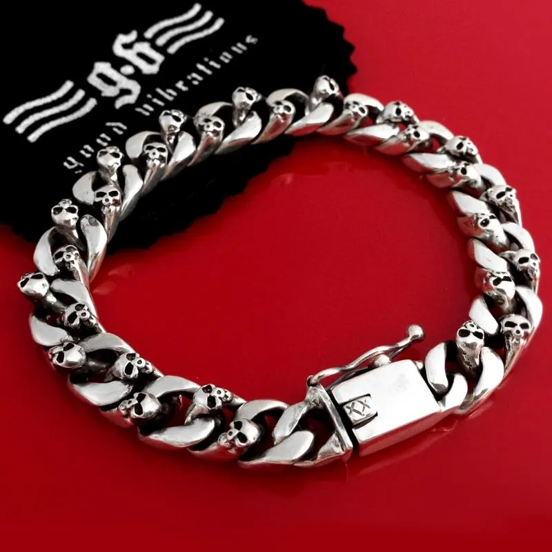 Large 925 Sterling Silver Skull Bracelet Link Chain for Men