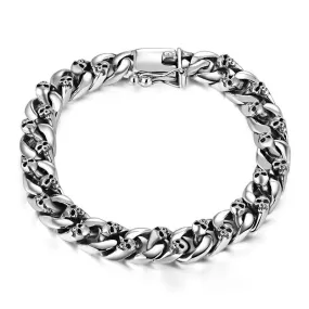 Large 925 Sterling Silver Skull Bracelet Link Chain for Men