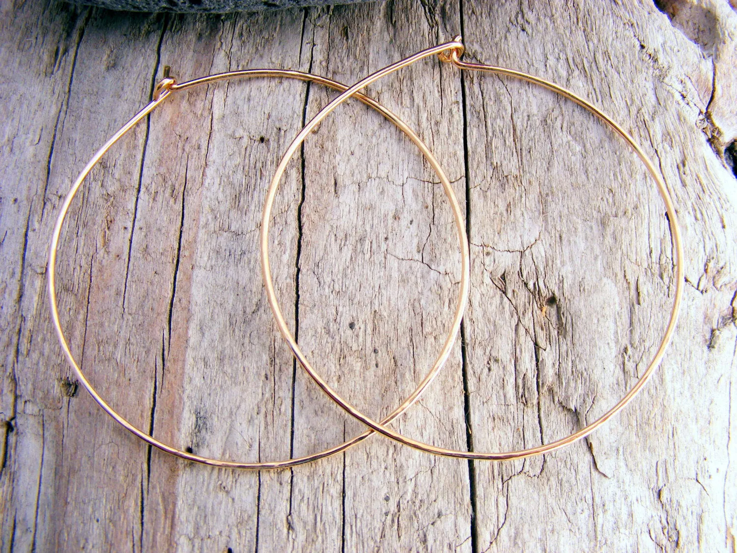 Large Gold Hoops, 2 Inches Skinny, Slim, Thin Hammered 14kt Yellow Or Rose Gold Filled Hoops Earring, Sterling Silver Hoops