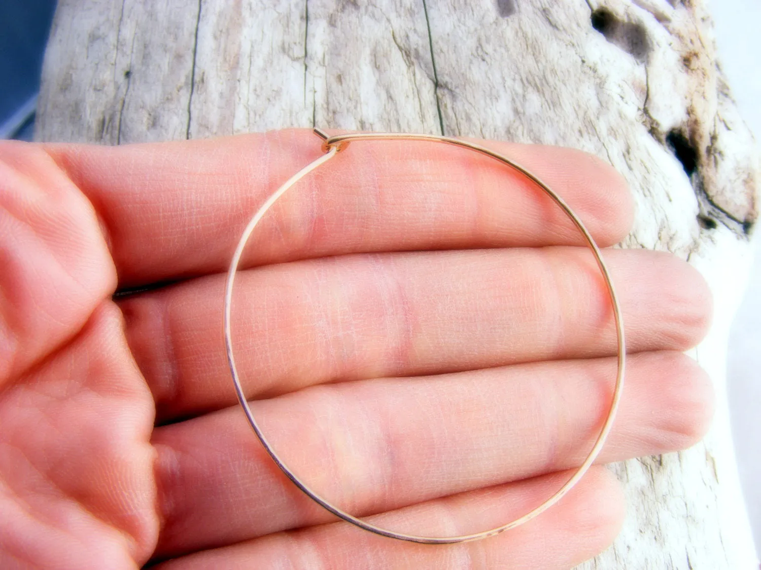 Large Gold Hoops, 2 Inches Skinny, Slim, Thin Hammered 14kt Yellow Or Rose Gold Filled Hoops Earring, Sterling Silver Hoops