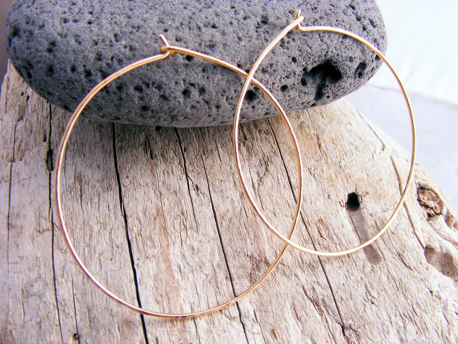 Large Gold Hoops, 2 Inches Skinny, Slim, Thin Hammered 14kt Yellow Or Rose Gold Filled Hoops Earring, Sterling Silver Hoops