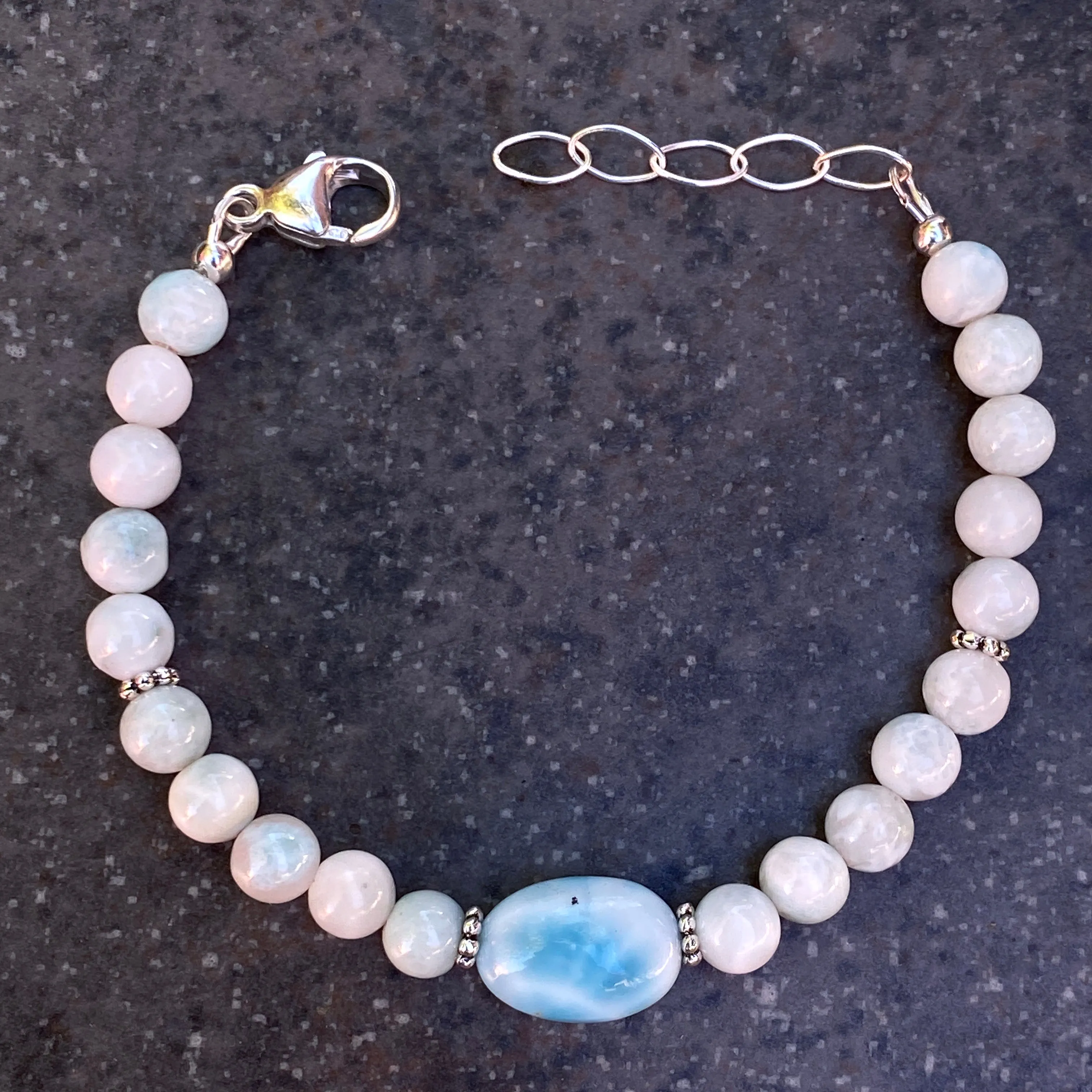 Larimar and Sterling Silver Beaded Bracelet