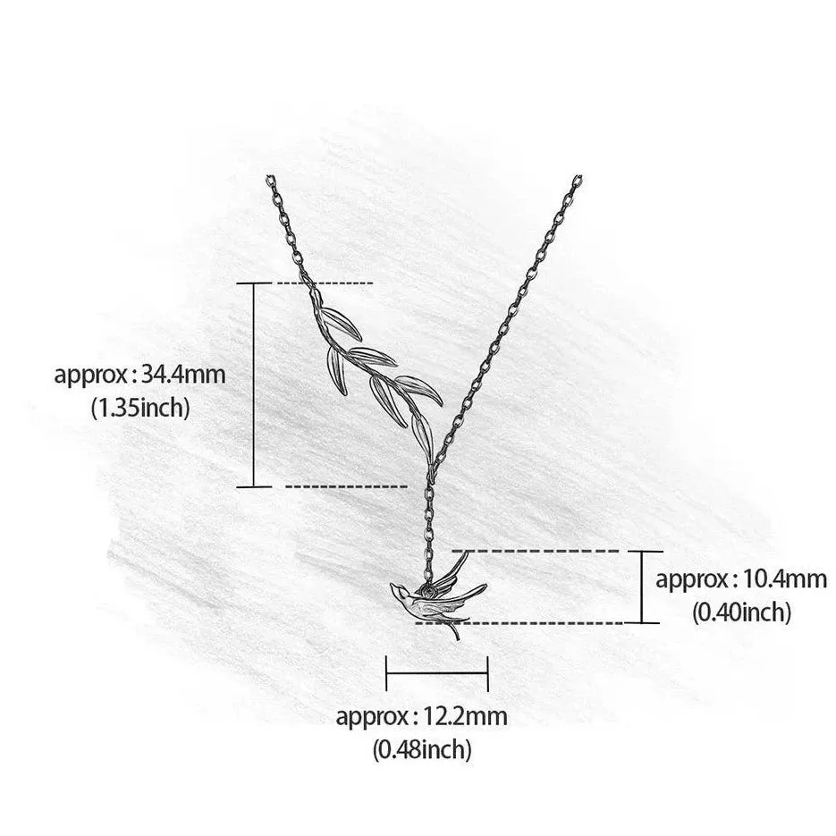 LFJF0082 Swallow Willow Branch Necklace Charm Jewelry - 925 Sterling Silver Chain
