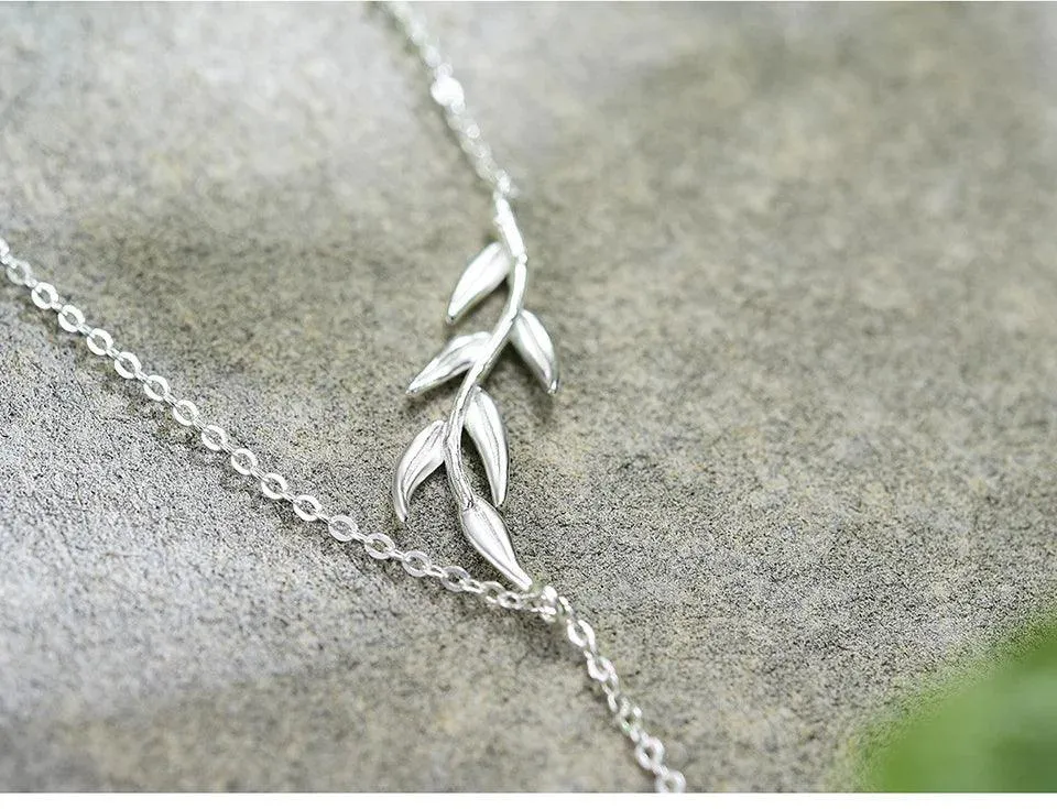 LFJF0082 Swallow Willow Branch Necklace Charm Jewelry - 925 Sterling Silver Chain