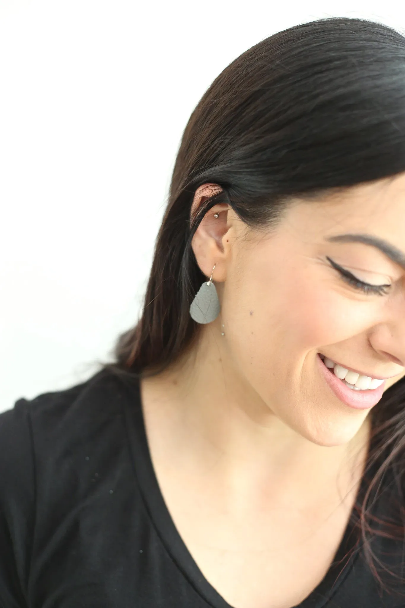 Light Gray Leather Earrings