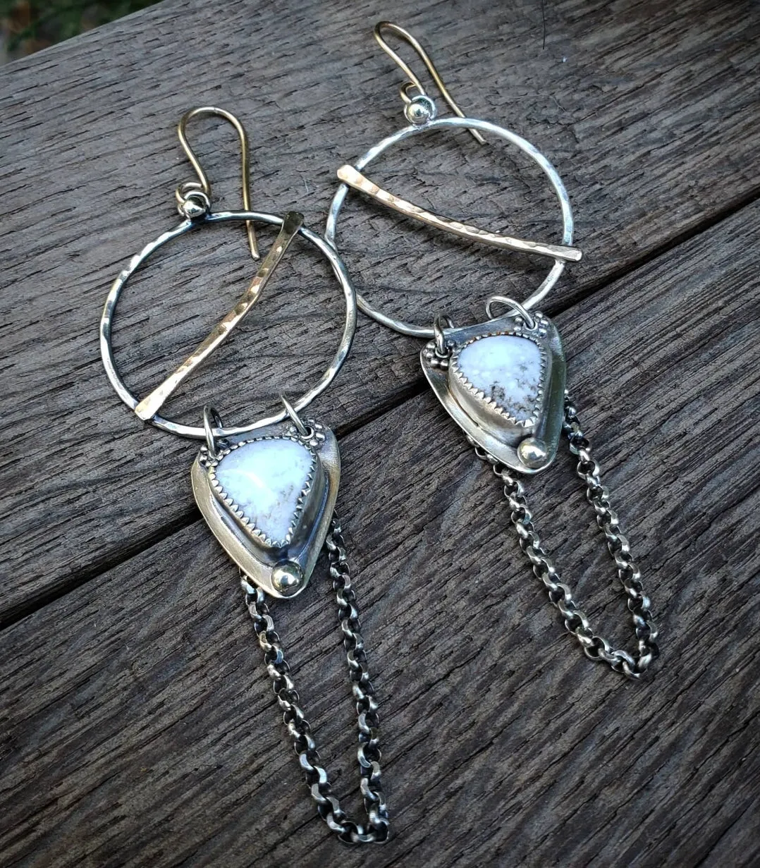 Long White Buffalo Dangle Earrings