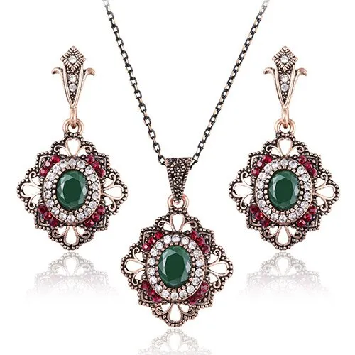 Luxury Indian and Turkish Crystal Flower Necklace & Earrings Vintage Jewelry Set