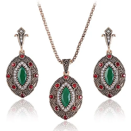 Luxury Indian and Turkish Crystal Flower Necklace & Earrings Vintage Jewelry Set